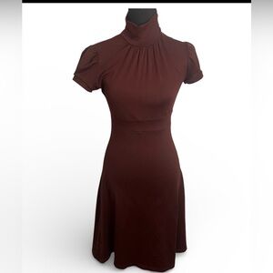 Susana Monaco XS Maroon Puff Sleeve Dress High Neck Fit & Flare Made in USA